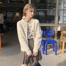 Cheese Rabbit Homemade 2022 New Round Collar Loose 100 Hitch Knitwear Sweater Single Row Buttoned Cardiovert Coat Woman