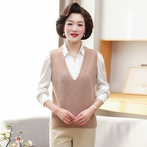 Шерстяная майка топ, удерживающий тепло шерстяной свитер, жилет без рукавов, для среднего возраста, 50 лет