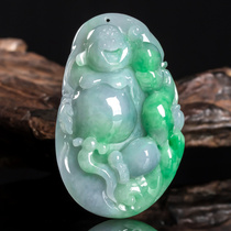 Jade natural A goods finished Myanmar jade ice glutinous jade pendant floating sun green Buddha old seed with certificate