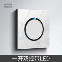Household switch socket panel glass point switch with LED light 1 position one open double control two open and three open single control Type 86