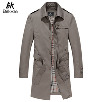 Windbreaker mens medium and long 2021 autumn new lapel handsome British wind casual loose cotton windproof jacket