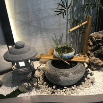 Japanese stone bowl surprise deer Outdoor running water landscape Outdoor water bowl landscaping stone basin sink Fish stone tank Bamboo ornaments