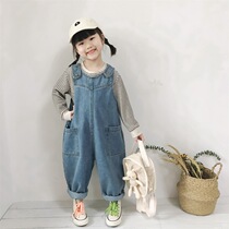 Girl back with pants jeans long sleeve T-shirt male and female child fall new Korean version 100 hitch loose casual pants long pants