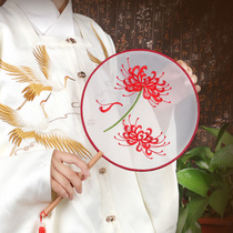Embroidery Group fan ancient wind round fan Hanfu costume fan female dance fan classical tassel with long handle summer photo