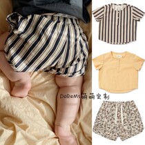 Summer ks the same style boy all-pure cotton shorts ultra-thin baby boy bag fart pure color printed stripe breathable big PP pants