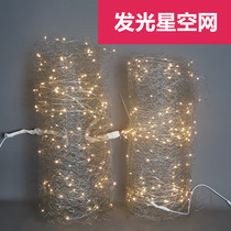Wedding ceiling decoration wrought iron star Net luminous lamp bead wire mesh fishing net wedding props starry sky scene layout