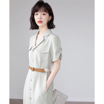  LOSTSOULS Japan imported triacetic acid capable suit skirt elegant green fruit collar shirt windbreaker dress
