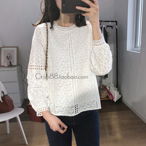 France 21 Autumn New temperament exquisite heavy industry embroidery hollow small loose fairy long sleeve lace shirt top