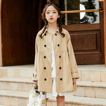Girls Korean version of long trench coat coat 2021 autumn new middle school child foreign style British style loose coat