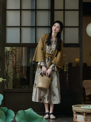 taobao agent Retro dress, autumn set, Chinese style, long sleeve, flowered