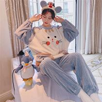 Autumn and winter pajamas female thick velvet warm coral velvet students lovely winter sweet flannel set home clothes