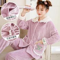 Pregnant womens pajamas in autumn and winter thickened velvet coral fleece post-natal womens breastfeeding milk clothing pregnancy