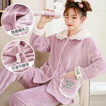 Pregnant womens pajamas in autumn and winter thickened velvet coral fleece post-natal womens breastfeeding milk clothing pregnancy