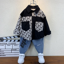 Boy Splice Shirt Spring and Autumn 2021 New Tide Autumn Baby Fried Street Top Children Long Sleeve Shirt Jacket