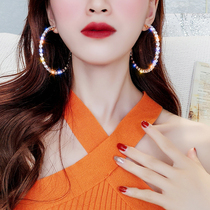 Korean queen fan exaggerated oversized rhinestone ring earrings 2021 summer new net red temperament personality earrings earring