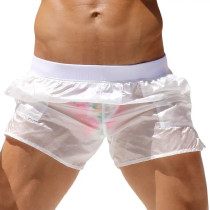 Mens fashion summer sexy beach pants without lining full transparent ultra-thin youth middle low waist thin solid color temptation