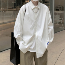 @ Gangzi literary mens white shirt long sleeve spring and autumn ins trend Hong Kong wind loose casual Ruffian shirt coat