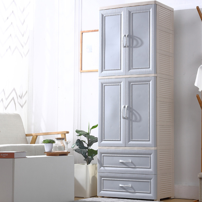 Household storage double-door vertical storage cabinet plastic children hanging wardrobe bedroom drawer cabinet