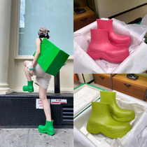 kkk bv rain boots milky white net red mona with avocado green sleeve thick-soled big head muffin-soled rain boots female