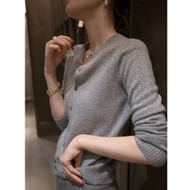 European Station Knitted Cardigan Jacket Womens 2021 Spring and Autumn Thin Wear Simple Gentle Style Bright Silk Top