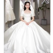 French satin main wedding dress 2021 new bride temperament Mori tailing Super fairy simple atmosphere go out gauze women