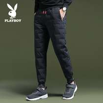  Playboy winter down pants mens slim-fit small-legged pants thickened young men wear duck down warm cotton pants outside