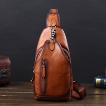 Vinyl leather chest bag mens tide brand chest bag first layer cowhide bag casual messenger bag shoulder bag backpack retro