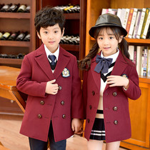 Class coat autumn and winter British wind wool coat children's kindergarten uniform primary school uniform set