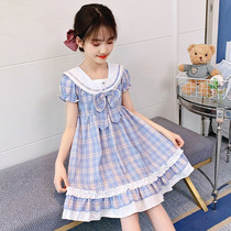 Girls Summer Dresses 2021 summer new childrens plaid princess dress large children pure cotton short-sleeved skirt