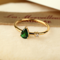 Natural tsavorite ring womens 18K yellow gold inlaid diamond drop-shaped tsavorite colored gemstone ring