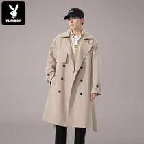 Playboy British trench coat mens long spring and autumn ins Tide brand loose casual coat jacket jacket jacket
