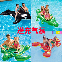 Big turtle mount Floating bed floating row swimming ring Adult childrens water inflatable toy crocodile lobster mount