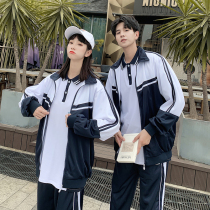 Couple wear class suit autumn suit ins Hong Kong style British Academy wind junior high school sports school uniform three-piece set
