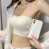 French bandeau underwear gathered womens ultra-thin summer strapless incognito large chest show small chest wrap bra cover