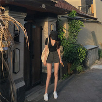 High waist slim fit skinny wild black straight shorts womens summer retro chic jeans new pants
