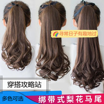 Wig ponytail female long curly hair big wave pear flower strap ponytail debate realistic long short wig