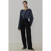 UNSPOKEN black suit pants womens spring straight tube high waist wide leg pants design sense minority hanging feeling mopping floor pants