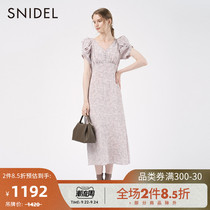 SNIDEL2021 early autumn new French vintage print bubble sleeve backless tea break dress SWFO214057