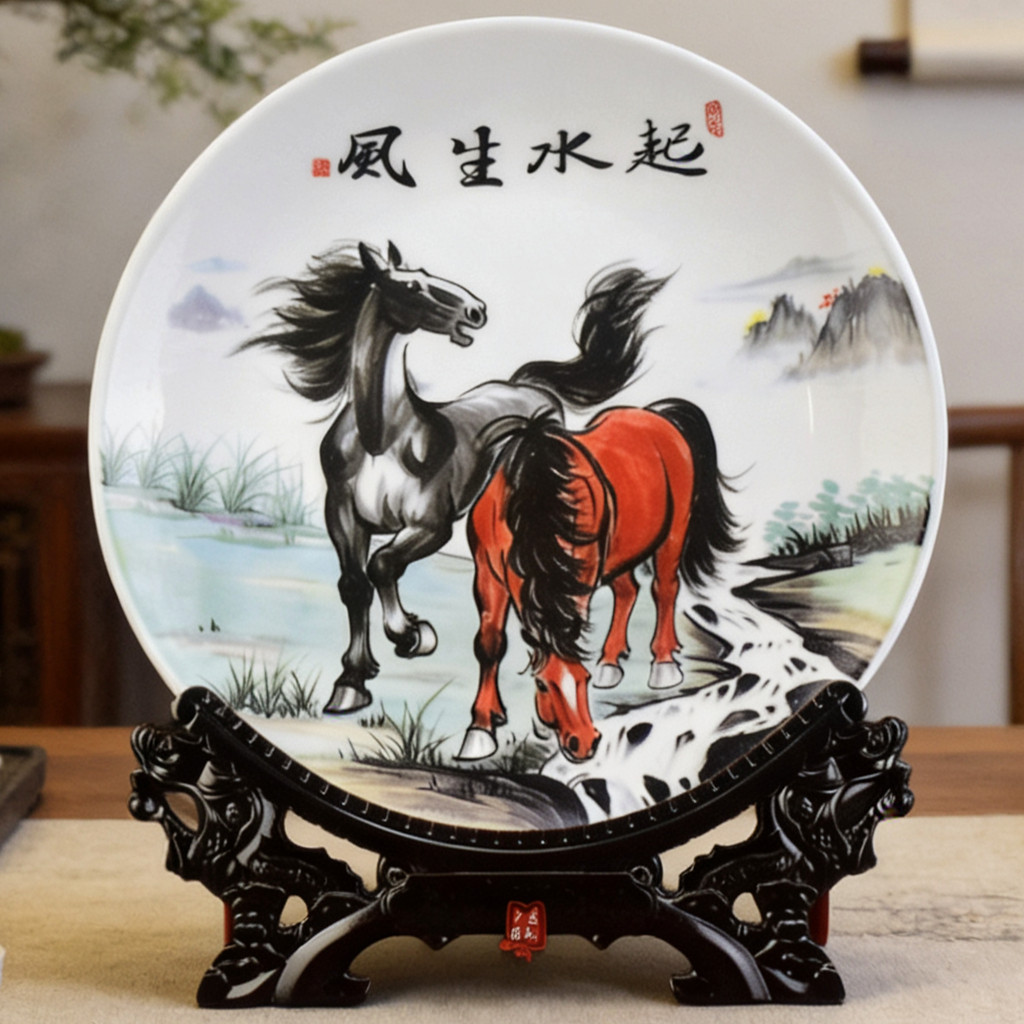 陶器製壁掛け『八駿馬図』中国　縁起物　陶板画 八骏图摆件-八骏图摆件促销价格、八骏图摆件品牌- 淘宝