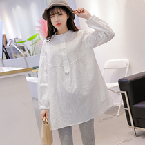 Pregnant womens autumn suit fashion mid-length shirt dress loose long sleeve shirt shirt top two-piece spring and autumn