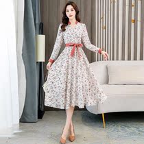Ohyus chiffon dress women autumn 2021 New Age-reducing thin waist floral skirt fashion autumn dress
