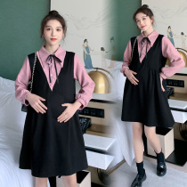 Pregnant women autumn coat spring and autumn fashion suit stitching lapel loose pregnant women dress autumn and winter base skirt