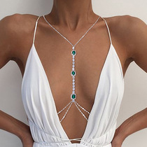 Amazon Square Emerald Chest Chain Sexy Versatile Bikini Rhinestone Body Chain Female Body Chain
