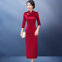  New red acetate modified cheongsam dress Wedding mother-in-law wedding wedding mother-in-law dress toast dress noble
