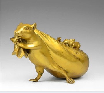 铜老鼠摆件 黄金袋金钱鼠家居风水装饰摆设 运财鼠工艺饰品