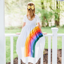 Girls dress with dress new rainbow and new rainbow parent-child dress Femininity Beach Dresses Pure Cotton Princess Fluffy
