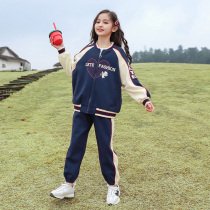Girl Clothing Spring Clothing 2022 Suit New Foreign Pistachio Children Great Children Spring Autumn Girls Sports Trendy Spring Clothes