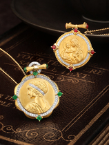 A popular top brand across ancient and modern times 18K gold diamond swat emerald pendant Ruby gold coin necklace