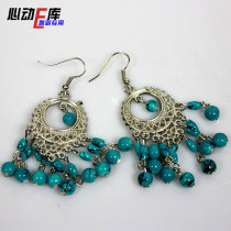 Yiwu factory price) Special ethnic performance accessories) Tibetan dance performance jewelry-exquisite blue beaded earrings