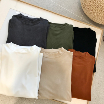 Scrub fever skin-friendly soft elastic loose inner half high collar base shirt Women autumn and winter thick long sleeve T-shirt New